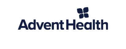 AdventHealth logo with dark blue text and a stylized four-leaf design above the letter t on a light background, reflecting a reassuring brand presence while emphasizing secure management of identity data.