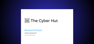 A report cover displaying The Cyber Hut logo and title. Subheading reads Research Product, with Vendor Assessment and Vendor: Robert Logic below, all on a white background with a dark blue border.