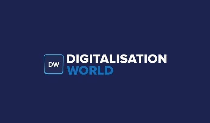 Logo with a dark blue background. On the left, a square with DW inside. To the right, the words DIGITALISATION WORLD in bold white and blue text.