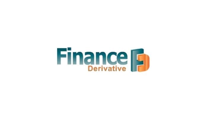 The image shows the Finance Derivative logo, with Finance in large teal letters and Derivative in smaller orange letters below. To the right is a stylized orange and teal FD monogram.