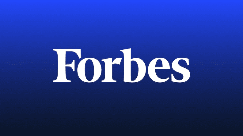 White Forbes logo in bold serif font centered on a blue gradient background.