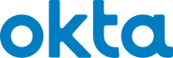 Blue okta logo in lowercase letters on a light gray background.