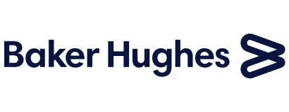 Baker Hughes logo with the company name in bold navy blue letters next to an abstract, ribbon-like symbol on a light background.