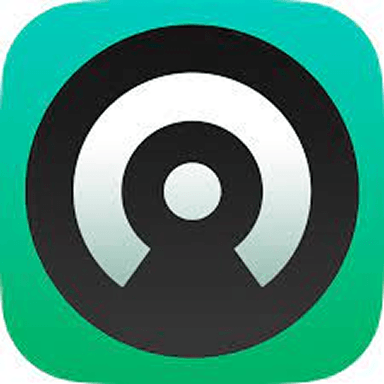 A green rounded square icon with a black and white circular design in the center, resembling a podcast or radio signal symbol.