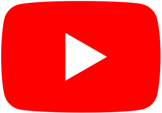 A red rectangle with rounded edges featuring a white play button triangle in the center, representing the YouTube logo.