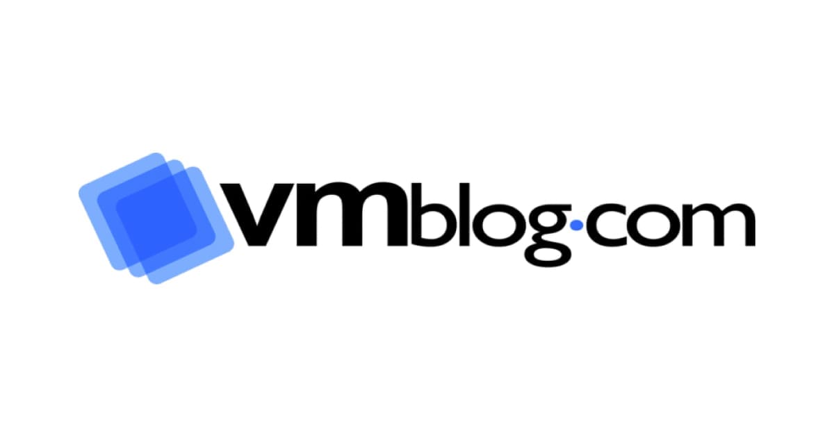 Logo for vmblog.com. The text vmblog.com is written in black lowercase letters, with vm in bold. Three overlapping blue squares are to the left of the text. The background is white.