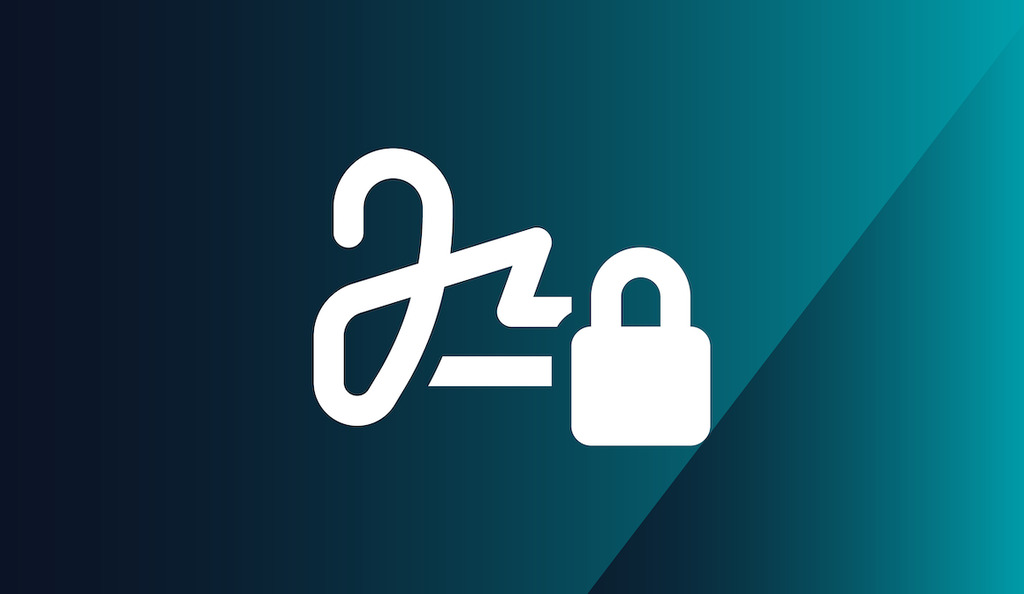 A white electronic signature icon with a padlock symbol, representing secure digital signing, is displayed on a blue gradient background. Request a Demo to See Radiant Logic In Action.