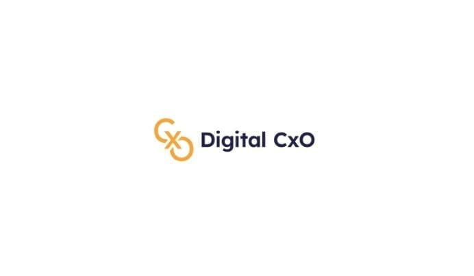 Logo with two interlocking yellow circles and lines forming an abstract design, followed by the text “Digital CxO” in dark blue on a white background.