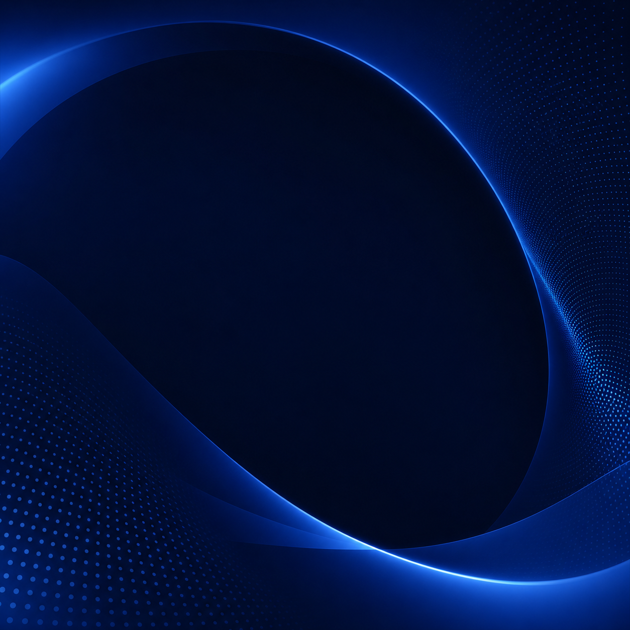 Abstract dark blue background with curved glowing lines and dotted patterns, forming smooth waves and a large central oval space, evoking a futuristic, dynamic design that subtly hints at the hidden complexity behind understanding the cost of a data breach.