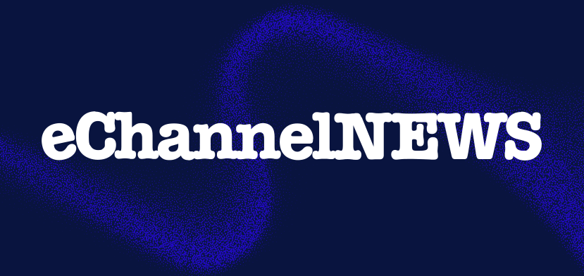 White text reading eChannelNEWS on a dark blue background with a lighter blue abstract curved shape behind the text.